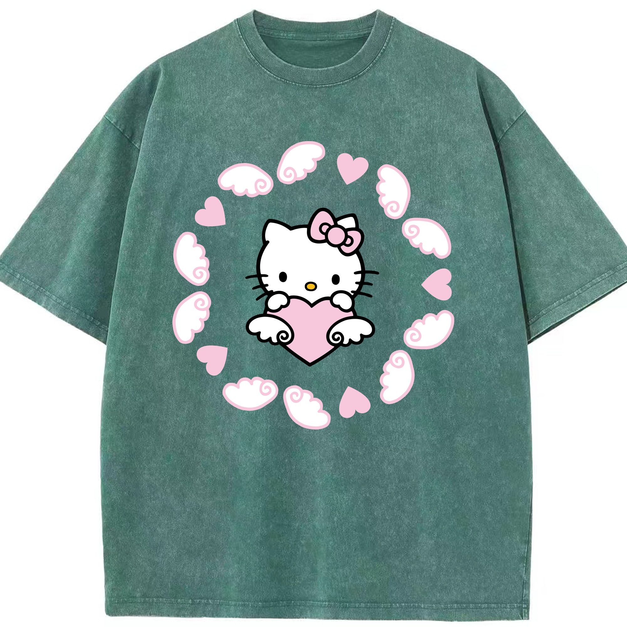 （画像用） Hello Kitty ハローキティ 綿100% ヴィンテージ風 半袖Tシャツ（フロントプリント）